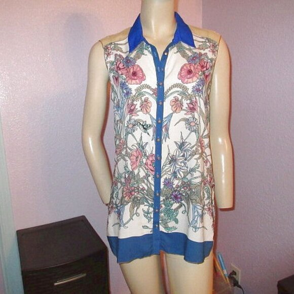 Aratta Silent Journey My Turn To Fly Tunic Top Size XS Embroidered Sleeveless - Picture 2 of 12
